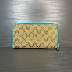 Gucci Brown/Turquoise GG Canvas Zippy Wallet